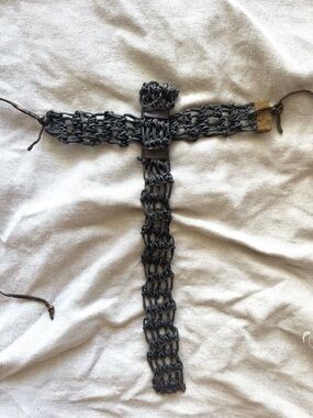 Real handmade WOVEN LEATHER  cross TIE  - BROWN